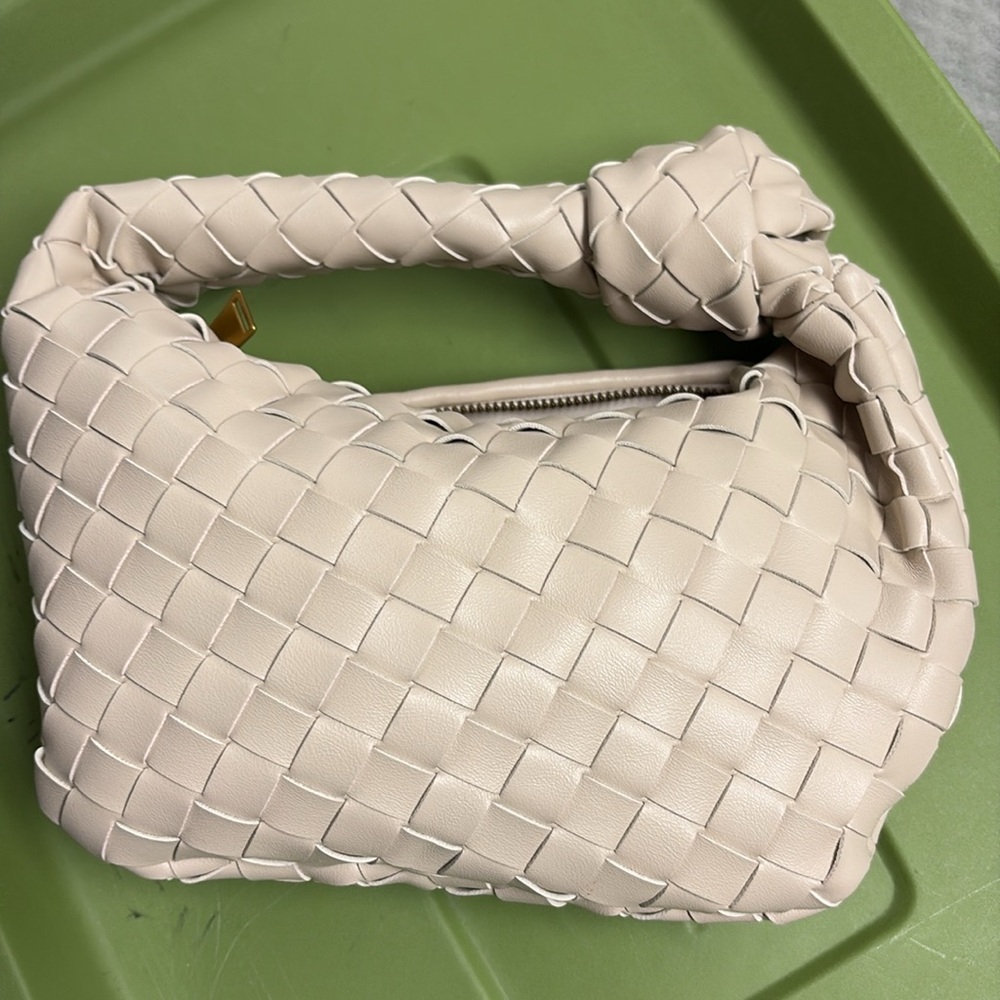 Woven Mini Shoulder Bag in Beige
